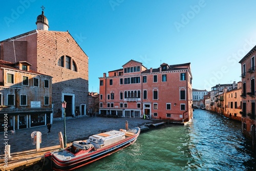 Church of Parrocchiale di San Pantalon and canal view,  Venice, Italy photo