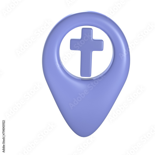 Free Download Christian 3d blue cross geotag gps icon. Element for church place, religious building address. Object on transparent - GFXLoad