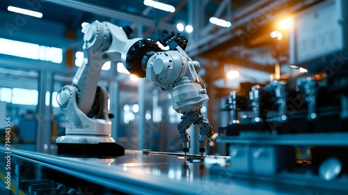 Precision Industrial Robot Arm in Action at a Modern Automated Manufacturing Plant