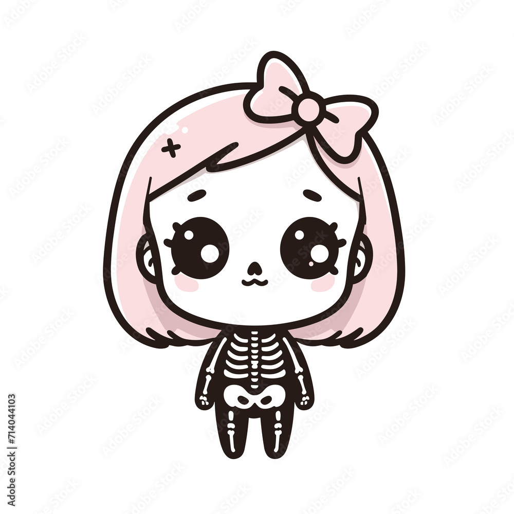 Cute little girl in a Halloween costume, Vector Illustration in kawaii style, Cartoon Character, generative ai Cute little girl in a Halloween costume, Vector Illustration in kawaii style, Cartoon Character, generative ai