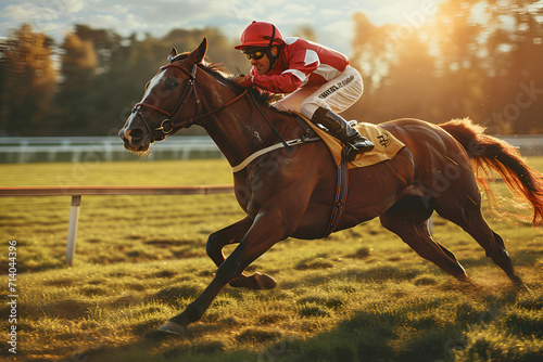Preakness Stakes, derby, Belmont Stakes, Kentucky derby horse racing, A jockey participating horse racing or derby event, Speed. Blurred movement, Generative Ai