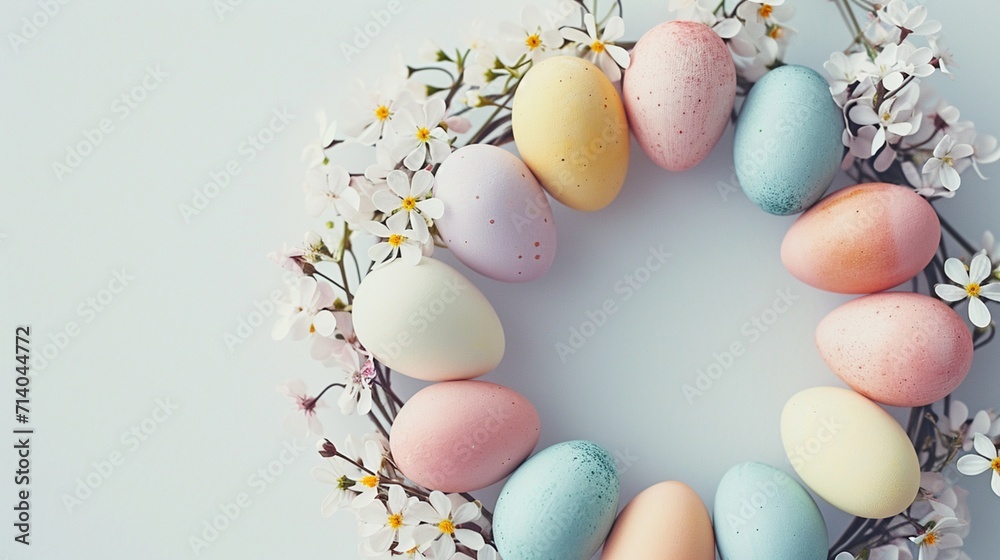 Easter postcard with pastel egg wreath