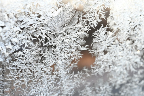 close up of ice flowers on glass