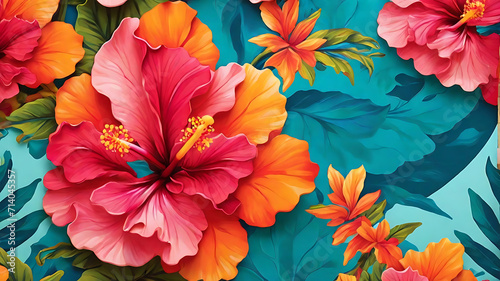 beautiful tropical floral hibiscus flower vector