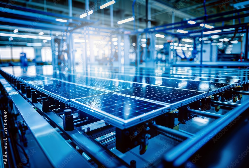 Solar panels on the production line in a modern factory. Industrial background Solar panels on the production line in a modern factory. Industrial background