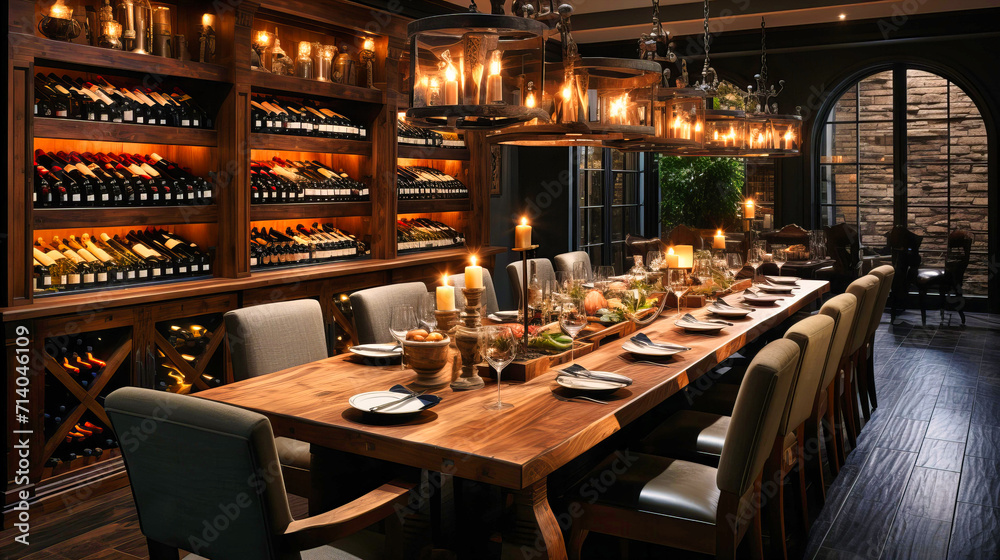 Set the scene for a romantic dinner with this elegant table setup. The fine dining arrangement, candlelight, and rustic elements create a warm and inviting ambiance.