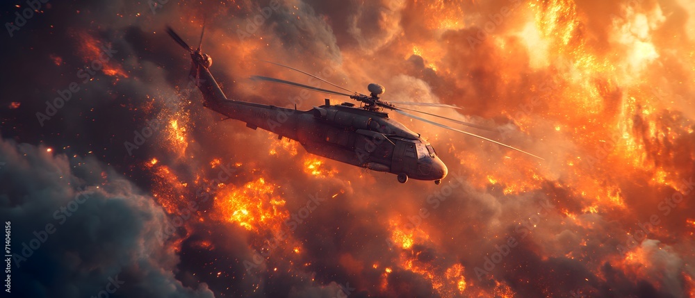 Combat Helicopter During The Apocalypse.
Illustration On The Theme Of Conflicts And Apocalypse, Tragedy And Disasters. Generative AI
Combat Helicopter During The Apocalypse.
Illustration On The Theme Of Conflicts And Apocalypse, Tragedy And Disasters. Generative AI