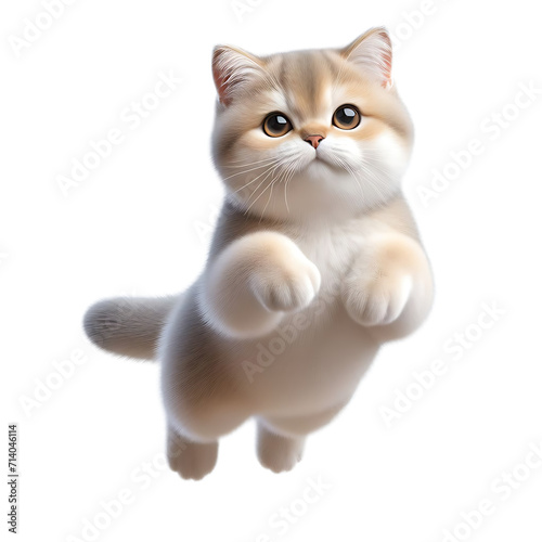 White cat jumping forward, isolated, transparent background. Generative AI