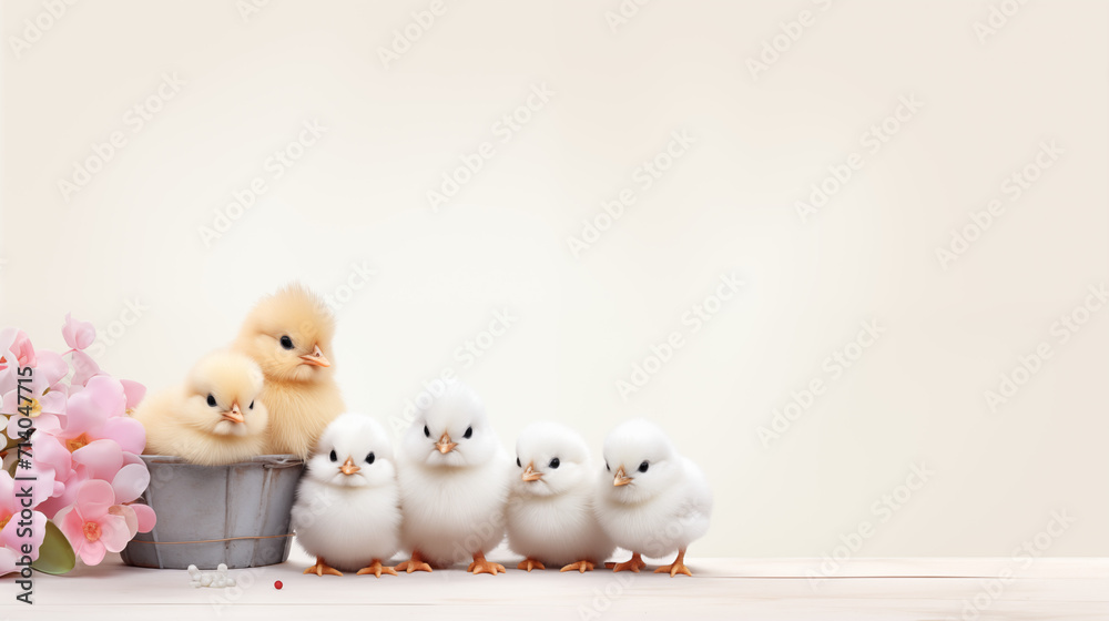 Adorable Fluffy Chicks with Sakura Flowers in a Spring Setting