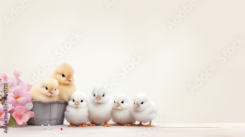 Adorable Fluffy Chicks with Sakura Flowers in a Spring Setting