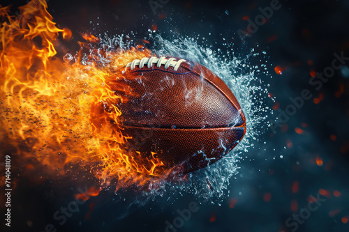 American football caught in a dynamic interplay of fire and water © steevy84
