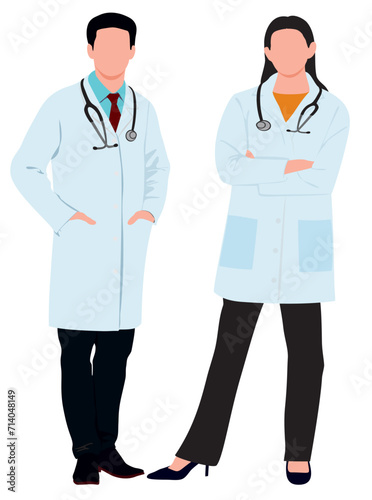 Set of male and female characters of doctors. Surgeons, doctors, nurses. Conceptual illustration, hospital medical team, poster. Vector template for design