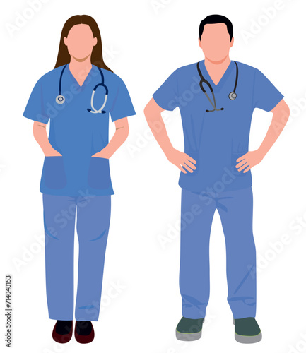 Set of male and female characters  nurses. Conceptual illustration, hospital medical team, poster. Vector template for design