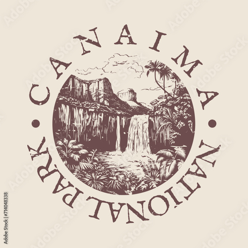 Canaima, Bolívar, Venezuela Illustration Clip Art Design Shape. National Park Vintage Icon Vector Stamp. photo