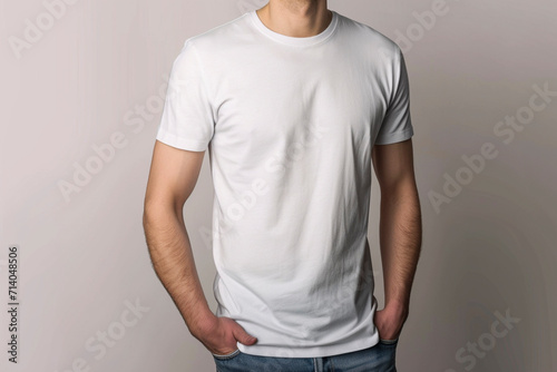 a man wearing Unisex Heavy Cotton t-shirt in a solid white color. fit and comfort t-shirts, modern and stylish, realistic