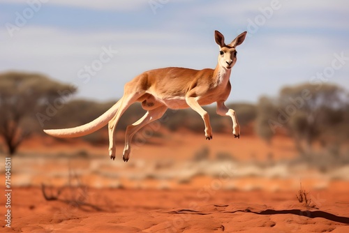 Iconic Australian Marsupial: Red Kangaroo in Mid-Air photo