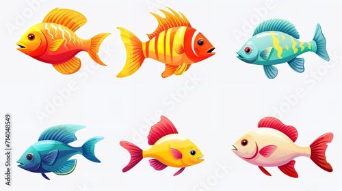 Set of Cute Fishes Sticker - Fish Clipart on Isolated Background