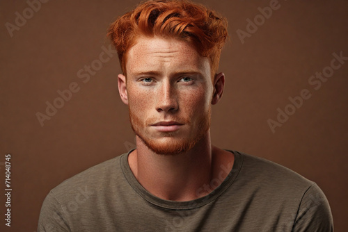 Portrait of a redhead man with freckles on his face