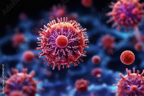 3D illustration of a virus in blue blood cells, viral disease concept © Юлия Васильева