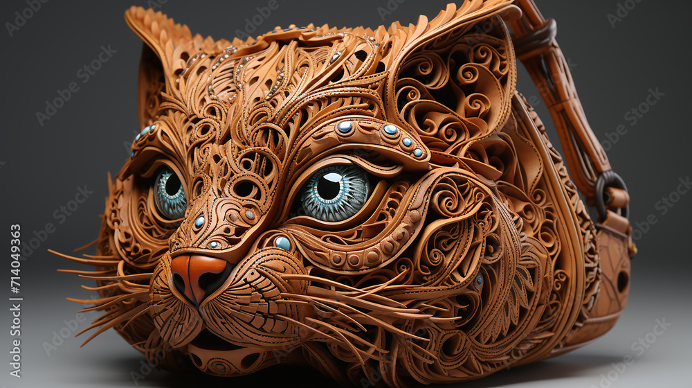 A leather bag that looks like a cat sculpture