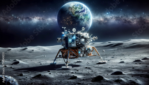 無人探査機が月面着陸した様子。画像生成AI。