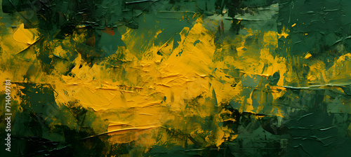 Abstract vibrant green and yellow background painting. Brush strokes on canvas. Hand drawing oil painting. Abstract background. Oil painting on canvas. Colored texture. Copy space.