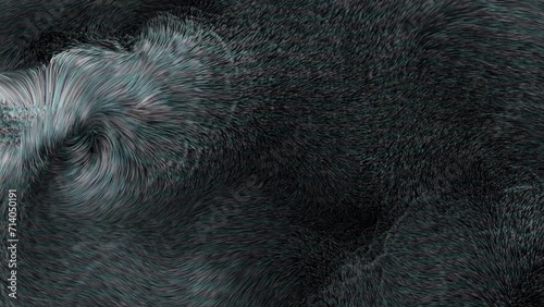 Abstract loop background from dark black hair wool in the wind. Seamless animation fullhd