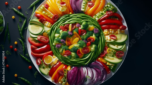 A colorful salad with fresh vegetables  dressed in a tangy and refreshing dressing  a healthy addition to any Ramadan meal