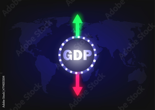 Gross domestic product or GDP. Check economic indicators of each country. Assessing the economy of global, quarterly, yearly. GDP concept. Vector illustration