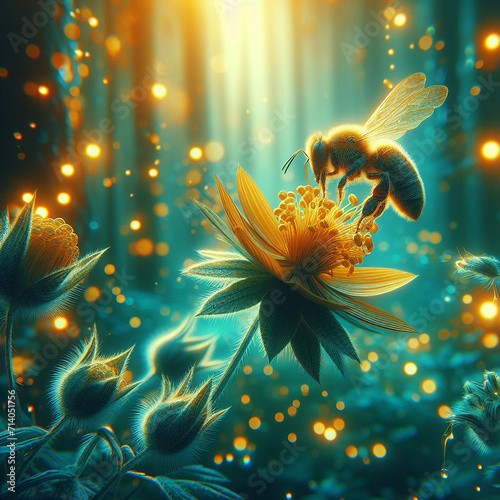 A bee is taking honey from a flower