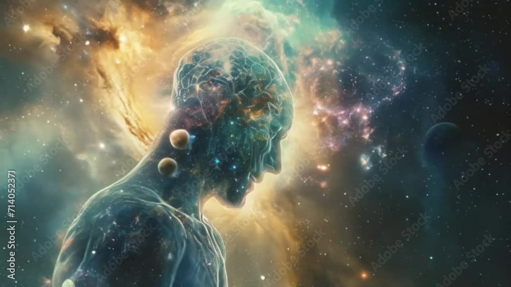 an ethereal representation of the human brain in space surrounded by stars and galaxies, spiritual meditations, dreamy atmospheres