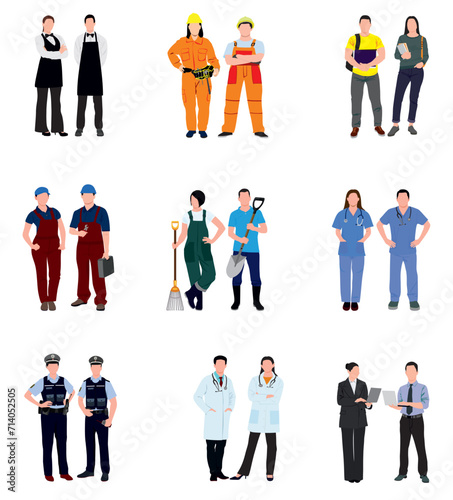 Vector of a diverse group of people of different professions and occupations. 