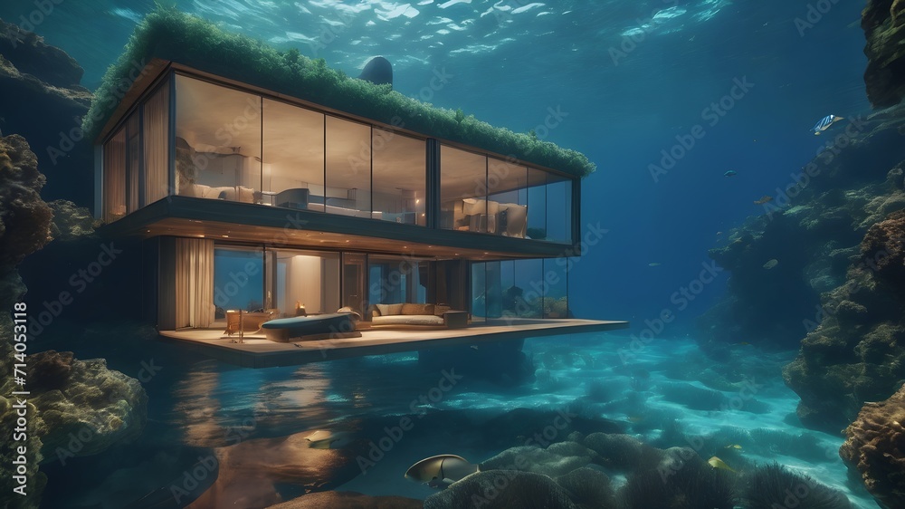 Obraz premium Home in Underwater Background Very cool