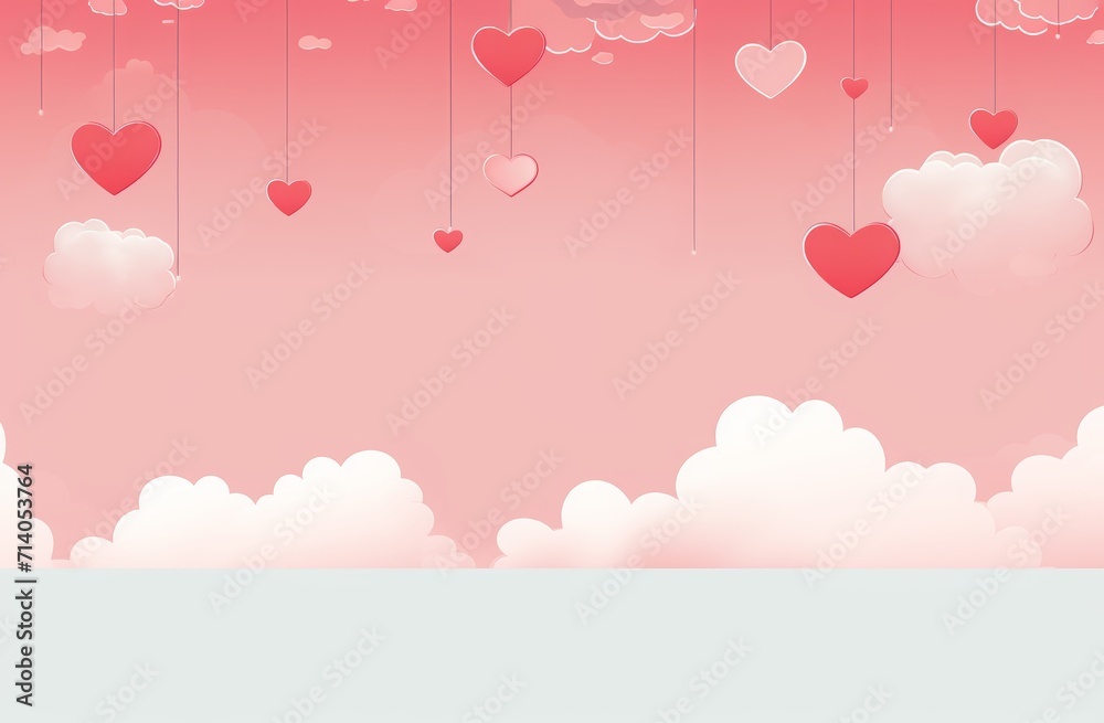 Happy valentines day background with love hearts decor. Joyful valentines day wishes card with papercut clouds design. Valentine's day card with hearts.