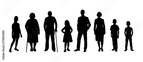 Family full body portrait black silhouette.