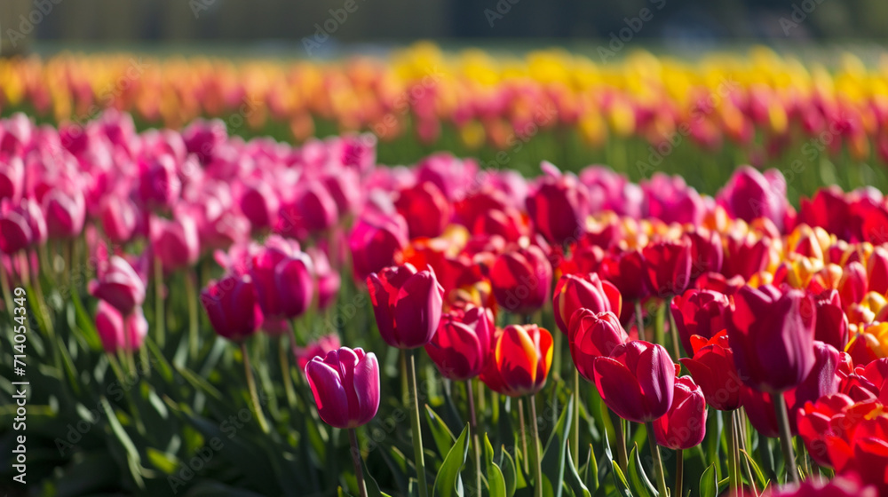 Spring background. Fields Of Tulips In The Springtime On A Flower Farm. Copy paste area for texture Spring background. Fields Of Tulips In The Springtime On A Flower Farm. Copy paste area for texture