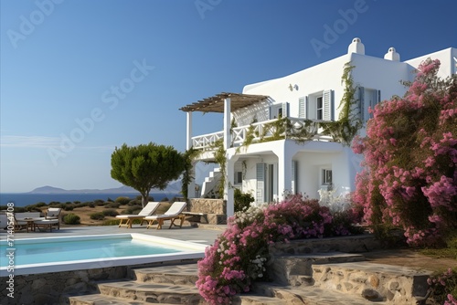 Mediterranean villa. Hillside retreat with pool and serene sea view, ideal for summer escapes