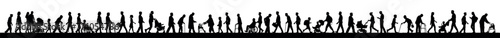 People different ages kids teen young adult senior walking side view large silhouettes vector collection.