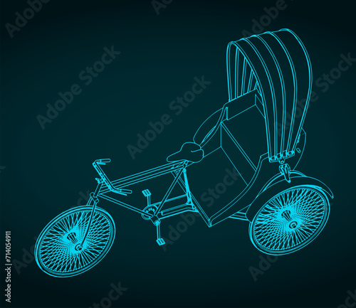 Three wheeled man-powered vehicle drawing