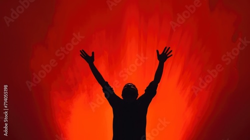Silhouette Man Celebrating Muharram with Raised Hands and a Heart