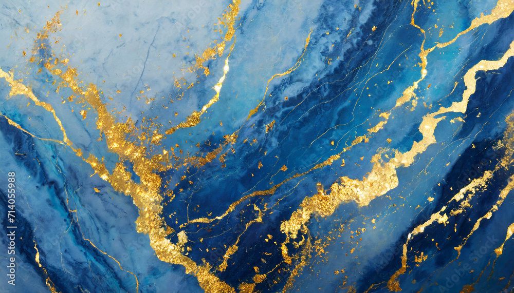 Gold Rush Azure: Abstract Marble Texture in Blue and Gold Symphony