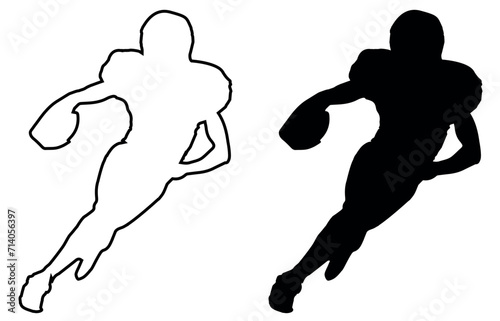 American Football Player In Outline And Silhouette