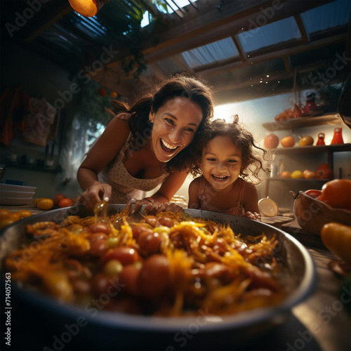 mother and son  in the kitchen