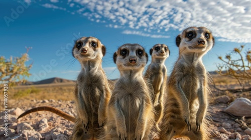 Curious Meerkats in the Desert- A Playful Wildlife Encounter