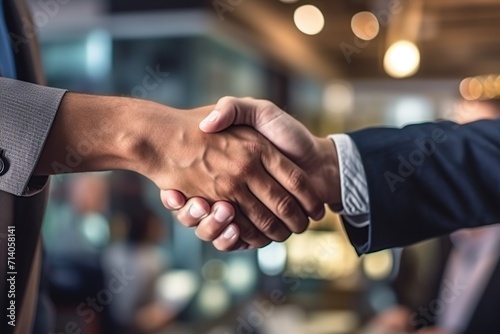 Businessman shaking hands a meeting with partners, with happiness outside, setting goals and planning the way to success. Collaborative teamwork.