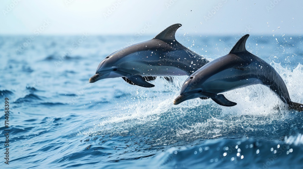 Obraz premium Playful Dolphins Leaping in the Ocean - A Joyful Wildlife Display