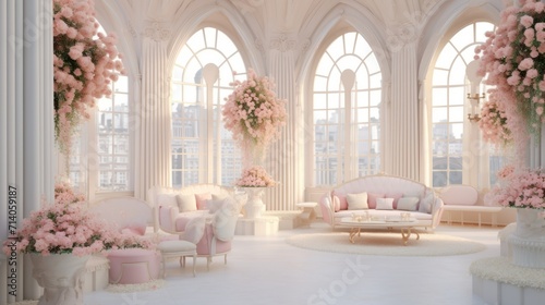Dreamy Nuptials: Sophisticated Pastel Floral Wallpaper and Room Design for Weddings, Generative AI © Rika