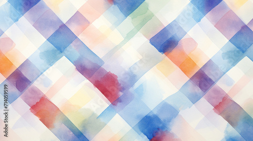 水彩　チェック模様　背景イラスト