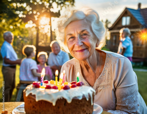 Elderly Woman Celebrating Birthday with Friends and Family