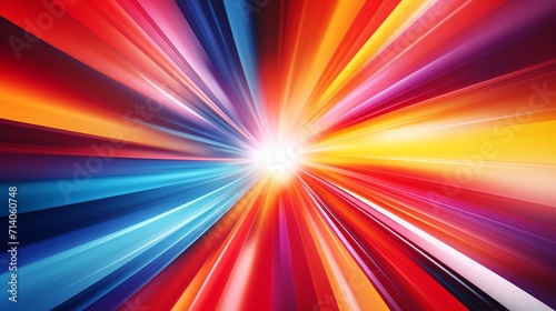 Flash rainbow abstract colorful background design. Multi-colored stripes and lines in perspective and converging into a point. Explosive light speed rays effect. Bright pattern wallpaper. AI artwork.